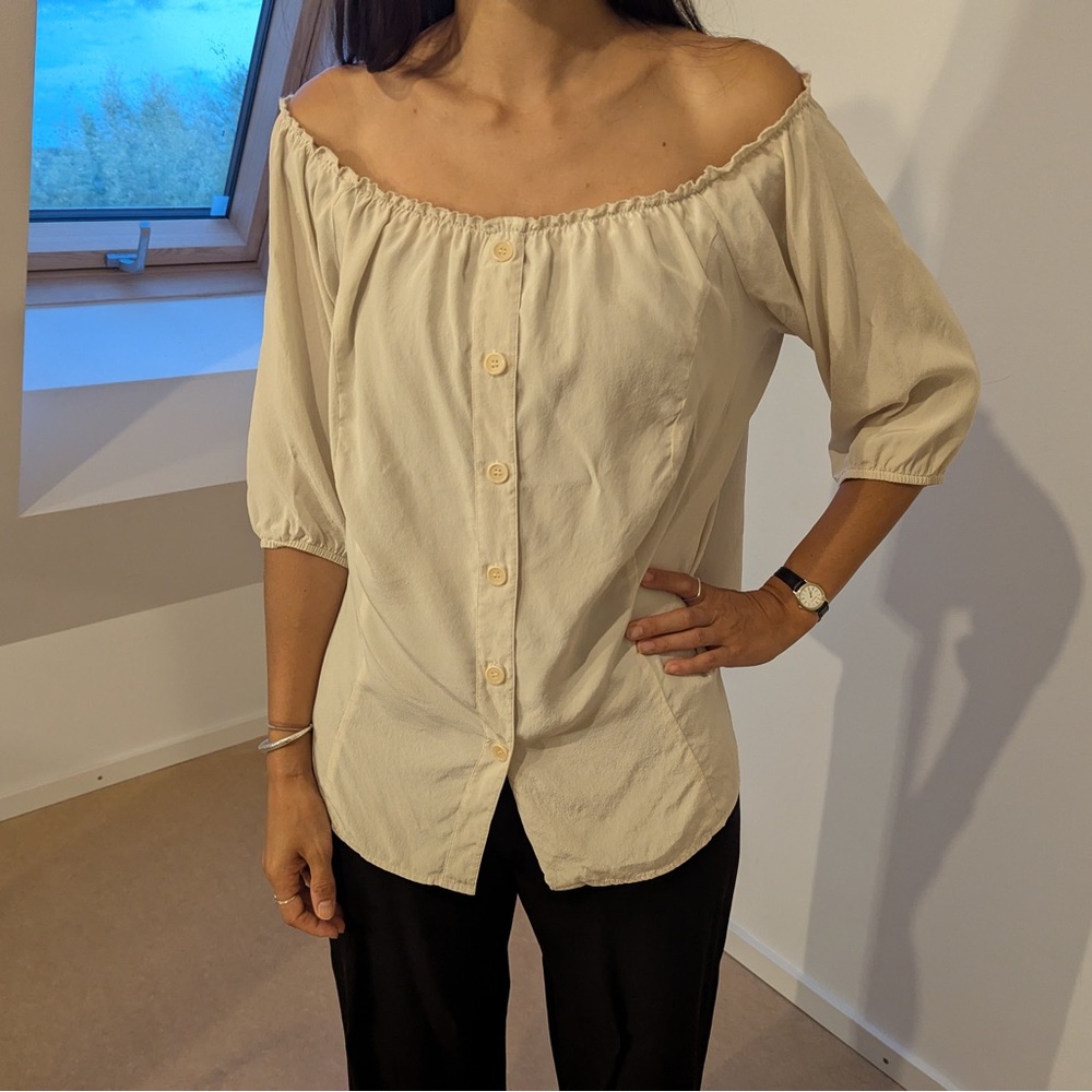 Reformation Cream Off-Shoulder Blouse